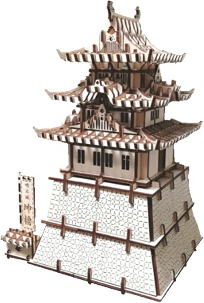 3Dパズル明石城（坤櫓）：石垣付き：キット品（ピース平板）：シナ合板　組木造形「カチッとクロス」　送料無料