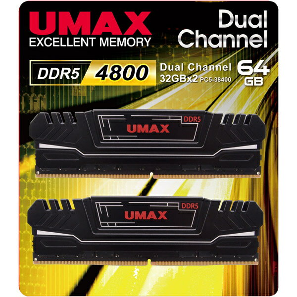 【送料無料】UMAX UM-DDR5D-4800-64GHS デスクトップPC用メモリー UDIMM DDR5-4800 64GB（32GB 2枚組） ヒートシンク付きモデル【在庫目安:お取り寄せ】