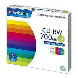 Verbatim SW80QP5V1 CD-RW 700MB PCデータ用 4倍速対応 5枚スリムケース入り ノンワイド印刷可能【在庫目安:お取り寄せ】