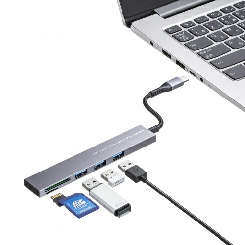 サンワサプライ USB-3TCHC20MS USB 5Gbps 3ポート スリム ハブ（カードリーダー付き・Type-C接続）【在庫目安:お取り寄せ】