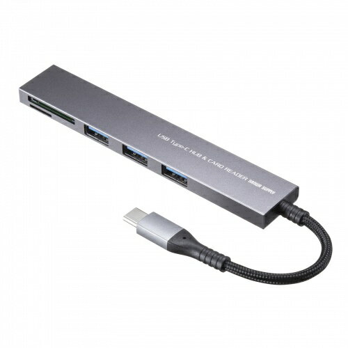 サンワサプライ USB-3TCHC20MS USB 5Gbps 3ポート スリム ハブ（カードリーダー付き・Type-C接続）【在庫目安:お取り寄せ】