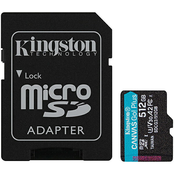 【送料無料】キングストン SDCG3/512GB 512GB microSDXCカード Canvas Go Plus Class 10 UHS-I U3 170R/ 90W SDアダプタ付属【在庫目安:お取り寄せ】