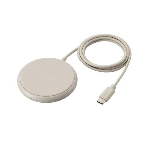 ELECOM W-QA25BE Qi規格対応ワイヤレス充電器/ 5W/ 卓上/ ケーブル一体/ 1m/ ベージュ【在庫目安:お取り寄せ】