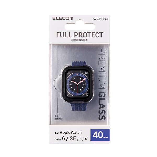 ELECOM AW-40CSPCGBK Apple Watch 40mm用フルカバーケース/ ガラス/ ブラック【在庫目安:お取り寄せ】