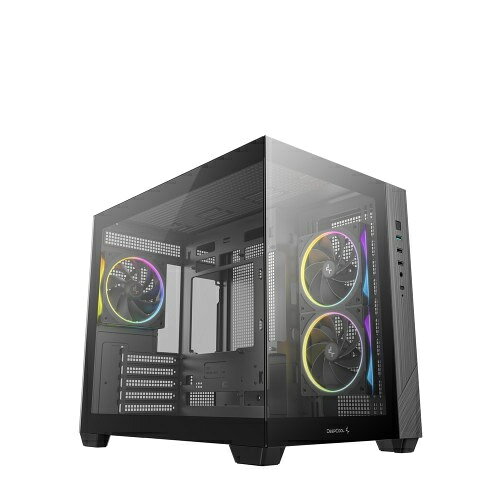 Deepcool R-CG330-BKNGM3-G CG330 3F/ パノラマデザインPCケース/ ブラック/ デュアルチャンバー設計/ 背面コネクタMB対応(MicroATX)/ ARGBファン3基標準搭載/ 360mmラジエーター対応