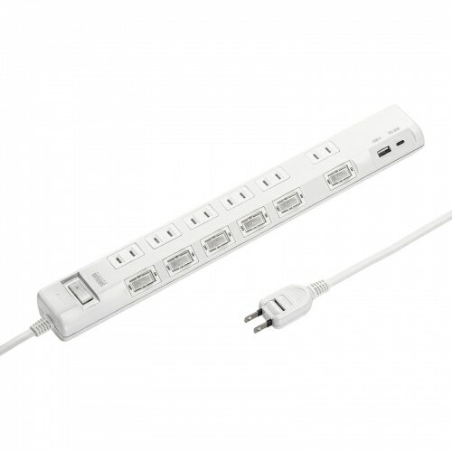 【送料無料】サンワサプライ TAP-B108UC-3W 節電タップ(2P・6個口・3m・ホワイト)【在庫目安:お取り寄せ】| 電源タップ サーバー用電源タップ サーバー 電源コード タップ 電源 コンセント コード