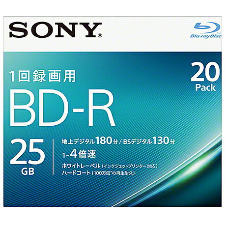 ビデオ用BD-R 追記型 片面1層25GB 4倍速 ホワイトワイドプリンタブル 20枚パック ビデオ用BD-R。25GB（片面1層）。4倍速(Blu-ray Disc Recordable Format Version 1.2)対応。インクジェットプリンター対応（ホワイトプリンタブル＆業界最大の内径22mmワイドプリントエリア採用）。傷・埃・汚れに強い高性能なハードコート採用。環境に配慮した5mmスリムプラケース。 詳細スペック メディアタイプBD-R 記憶容量25GB 入数20枚 最大対応速度(書込)4倍速 個別梱包形態1枚毎5mmスリムプラケース入り フォーマット/規格Blu-rayDiscRecordableFormatVersion1.2 プリンタブルホワイト 備考ワイドプリントエリア（内径22mm・外形118mm）