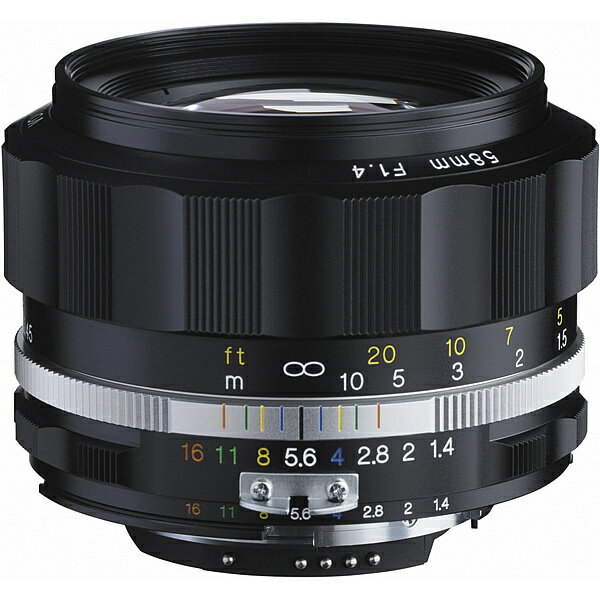 Voigtlander NOKTON 58mm F1.4 SL II S ニコンFマウント ブラックリム大口径標準レンズとして伝統的に用いられてきた焦点距離に再注目し、ダブルガウスタイプのレンズ構成によるクラシックレンズの味わいと、最新の光学技術がもたらす現代的な性能を合わせ持たせたレンズです。カメラを持つことが憧れだった時代をイメージさせる、個性的な外観デザインを採用しています。主な特長:●幅広い表現力を持つレンズ　絞り開放では柔らかな描写を堪能でき、絞るに従ってシャープな結像をする特性を活かした撮影が楽しめます。APS-Cサイズでは85mm相当のポートレイトレンズとしても活躍します。●懐かしさと機能性を備えたデザイン　フォーカスリングおよび絞りリングは総金属製で、大きく削り込まれた指がかりと、精密な切削加工が施されたローレットパターンは、懐かしく美しいだけでなく、マニュアル操作感を向上させる機能性を兼ね備えています。●確実なピント操作が可能なマニュアルフォーカス　高い精度で加工・調整された総金属製ヘリコイドユニットと、適度なトルクを生み出す高品質グリースの採用により、滑らかな操作感覚のフォーカシングを実現。微妙なピント調整を可能にしています。