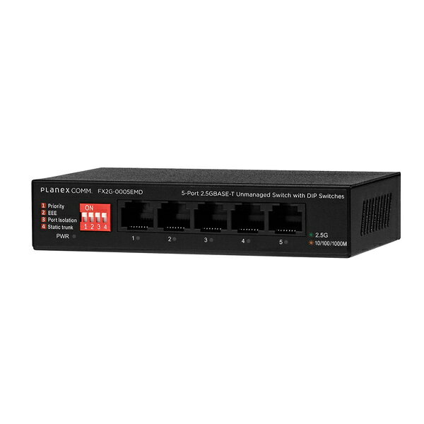5ポート 2.5GBASE-T DIPスイッチ搭載 アンマネージドスイッチ DIPスイッチを搭載し、全5ポートが2.5GBASE-Tに対応したアンマネージドスイッチです。
