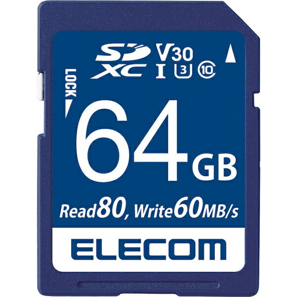 【送料無料】ELECOM MF-FS064GU13V3R SDXCカード/ データ復旧サービス付/ ビデオスピードクラス対応/ UHS-I U3 80MB/ s 64GB【在庫目安:お取り寄せ】