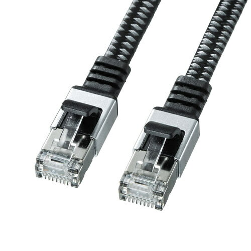 サンワサプライ KB-FL6AME-15BK カテゴリ6AメッシュフラットLANケーブル（ブラック＆グレー?15m）【在庫(kù)目安:お取り寄せ】| パソコン周辺機(jī)器 ケーブル フラットケーブル フラット ストレート
