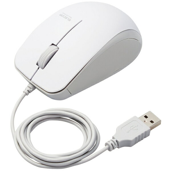 ELECOM M-BL27UBSKWH BlueLEDマウス/ 有線/ 3ボタン/ サイドラバー/ 静音/ 抗菌/ ホワイト【在庫目安:..