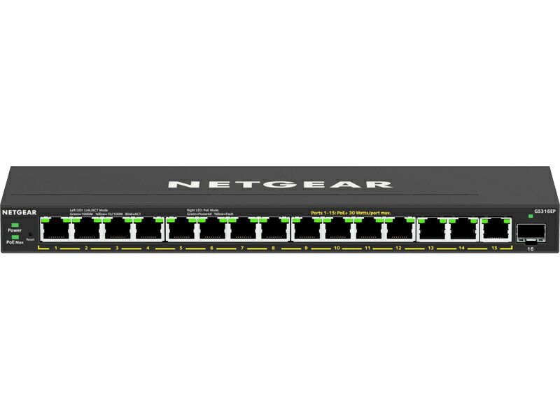 【在庫目安:あり】【送料無料】NETGEAR GS316EP-100JPS SOHO/ 家庭向けPoE+対応 (180W) ギガビット15ポート SFP 1スロット アンマネージプラススイッチ| パソコン周辺機器 スイッチングハブ L2スイッチ