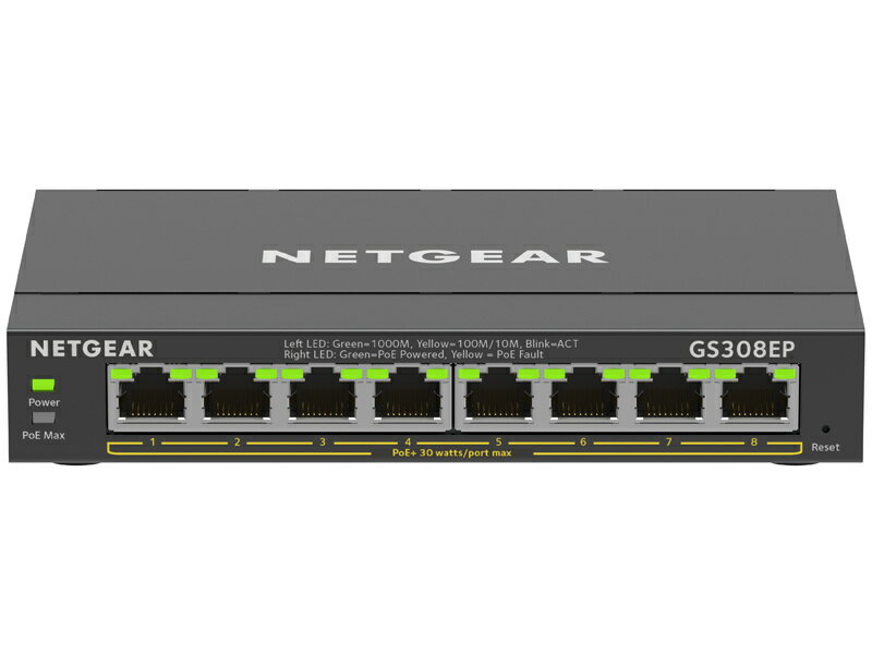 【在庫目安:あり】【送料無料】NETGEAR GS308EP-100JPS SOHO/ 家庭向けPoE+対応 (62W) ギガビット8ポートアンマネージプラススイッチ| パソコン周辺機器 スイッチングハブ L2スイッチ