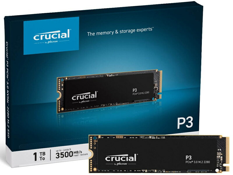 【送料無料】0649528-918895 Crucial P3 M2.2280 PCIe接続SSD 1TB 5年保証 CT1000P3SSD8JP【在庫目安:お取り寄せ】