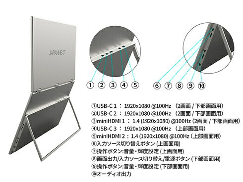 【在庫目安:あり】【送料無料】JAPANNEXT JN-DMD-IPS185F モバイルディスプレイ 18.5型/ 1920×1080/ Mini-HDMI×2、USB Type-C×3/ シルバー/ スピーカー：あり/ 2年保証