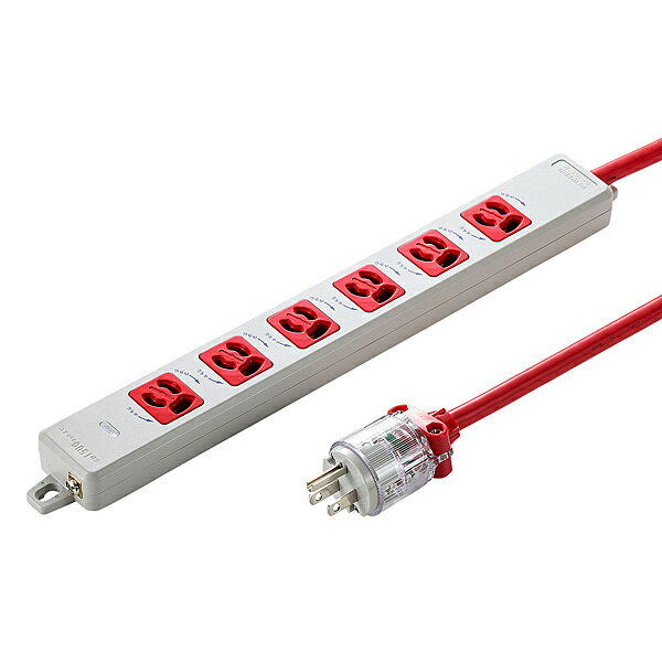 【送料無料】サンワサプライ TAP-HPM6-5R 医用接地プラグ付き電源タップ（3P・6個口・レッド・5m）【在庫目安:お取り寄せ】