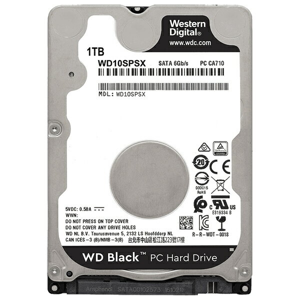 【送料無料】WESTERN DIGITAL 0718037-873350 WD Blackシリーズ 2.5インチ内蔵HDD 1TB SATA3（6Gb/ s） 7mm厚 WD10SPSX【在庫目安:お取り寄せ】