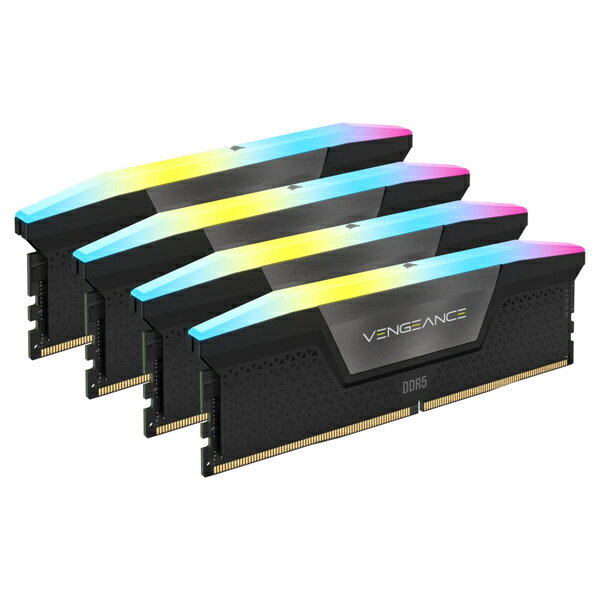 DDR5 6000MT/s 96GB(24GBx4) UDIMM 30-36-36-76 XMP 3.0 VENGEANCE RGB DDR5 Black 1.4V 鮮やかな10個のLEDでPCを美しく彩るDDR5メモリセット。厳選されたチップ・部材を使用し、XMP3.0対応マザーボードで簡単に高速なメモリスピードと安定した動作をを実現します。