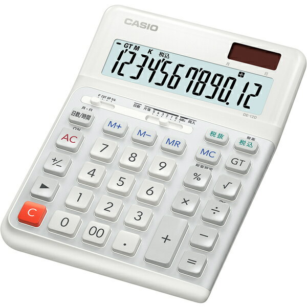 【送料無料】CASIO DE-12D-WE-N 人間工学電卓 12桁 デスクタイプ 白【在庫目安:お取り寄せ】| 事務機 電卓 計算機 電子卓上計算機 小型 演算 計算 税計算 消費税 税