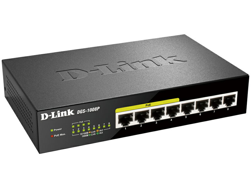 【送料無料】D-Link DGS-1008P/E1 8ポート 10/ 100/ 1000BASE-T(PoE+ポート:14) アンマネージドスイッチ(最大80W給電/ 外部電源)(リミテッドライフタイム保証)【在庫目安:僅少】| パソコン周辺機器