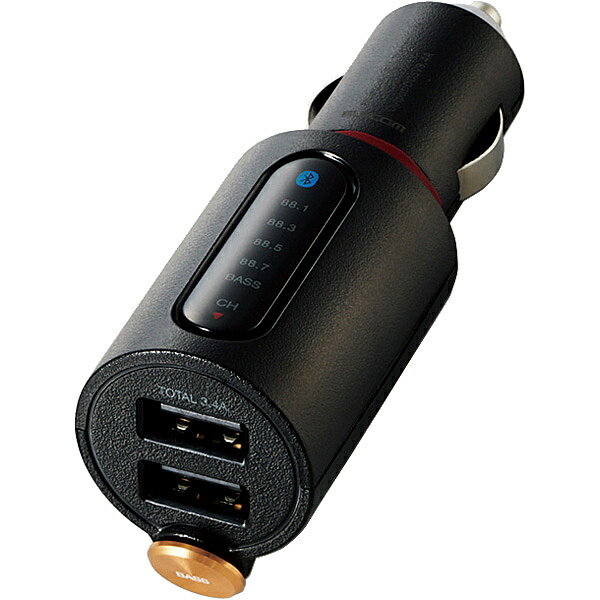 楽天デジタル百貨店PodPark楽天市場店【送料無料】ELECOM LAT-FMBTB04BK FMトランスミッター/ Bluetooth/ USB2ポート付/ 3.4A/ おまかせ充電/ 重低音モード付/ 4チャンネル/ ブラック【在庫目安:お取り寄せ】