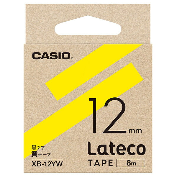CASIO XB-12YW Lateco用テープ 12mm 黄/ 黒文字【在庫目安:お取り寄せ】| テープ ラベル ラベルライター 交換テープ カートリッジ テープライター