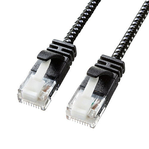 サンワサプライ KB-T6AME-03BKW つめ折れ防止カテゴリ6A細径メッシュLANケーブル（ブラック＆ホワイト・3m）【在庫目安:お取り寄せ】