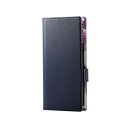 【送料無料】ELECOM P-05PLFUSJBU スマートフォン用マルチレザーケース/ スライド式/ 手帳型/ UltraSlim/ Flowers/ 薄型/ 磁石付き/ Lサイズ/ ネイビー【在庫目安:お取り寄せ】