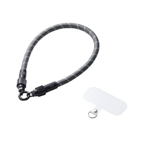 ELECOM P-STHH1CC08BK2 スマホハンドストラップ/ ケーブルショルダー/ ストラップホールシート付属(1口..