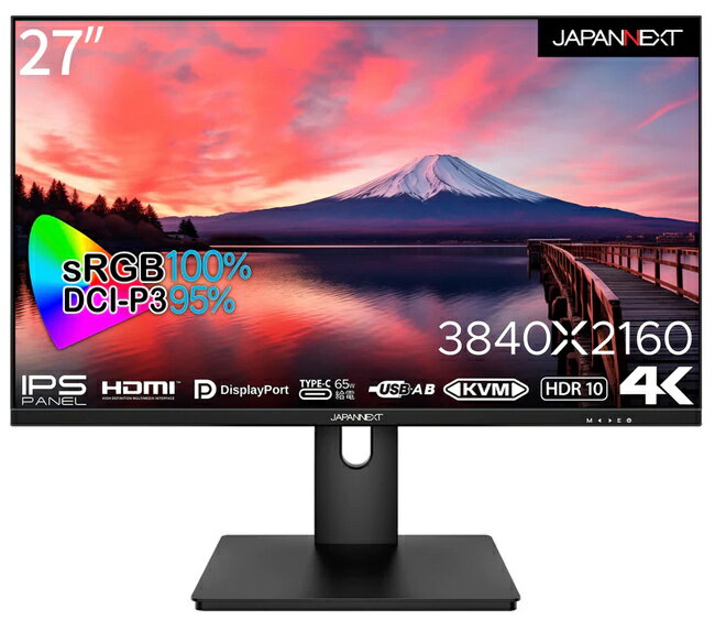 【在庫目安:あり】【送料無料】JAPANNEXT JN-IPS273UHDR-C65W 液晶ディスプレイ 27型/ 3840×2160/ DP×1、HDMI×1、USB Type-C×1/ ブラック/ スピーカー：無/ 2年保証
