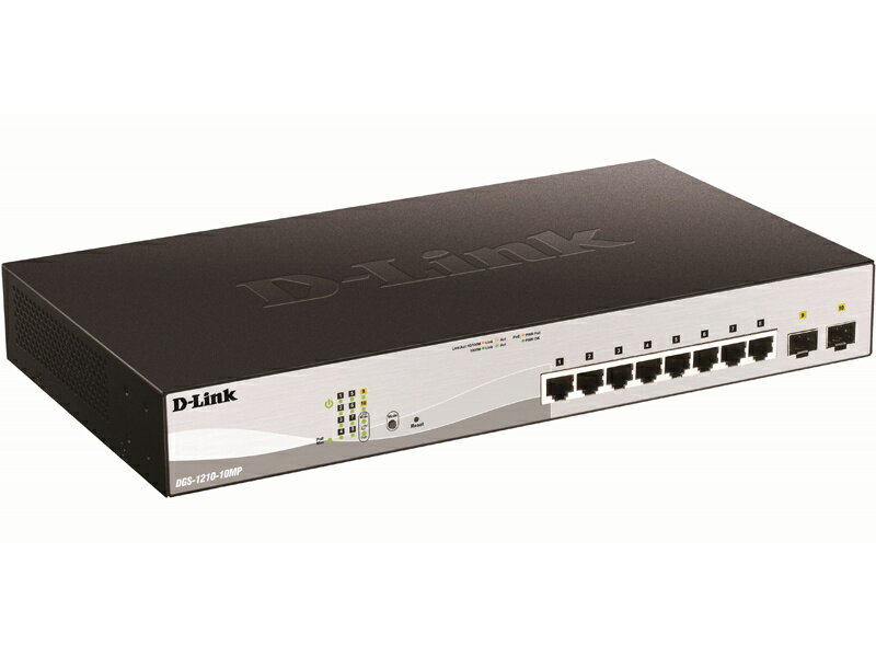 【送料無料】D-Link DGS-1210-10MP/F3 DGS-1210-10MP ギガビットL2スマートスイッチ PoE+対応(最大130W給電) 電源内蔵 ファンレス 10/ 100/ 1000BASE-Tポートx8 SFPスロットx2 リミテッドライフタイム保証対象【在庫目安:お取り寄せ】| パソコン周辺機器