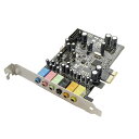 商品番号 C0131 接続規格 PCI Expressx1 ポート Mic in, Line in, F-out, R-out, Cen-out サイズ 約 120 (W) x 115 (L) mm （ブラケット部含む） 重さ 約 68 g ドライバ CD付属 (8cm) 配送方法 佐川急便追跡：有／日時指定：可 注意事項 ※販売時期によりデザインが異なる場合があります。 ※簡易梱包で日本国内から発送。 ※取扱説明書はございません。 ※取付方法や使用方法はサポートいたしません。 ※初期不良 (動作不良) を除いて返品は受け付けていません。 ※免責事項については会社概要をご参照ください。 ※お電話でのお問い合わせは承っておりません。7.1 ch オーディオ サウンドカード　PCI-E 接続 24bit、192kHzのサンプリングレートに対応したオーディオチップを内蔵 パワフルかつクリアな音響効果を実現 7.1CHオーディオシステム、2.1/5.1ステレオサラウンドシステム機器に対応 デスクトップPC の背面に、オーディオポートを増設 PCI Express x1 接続のオーディオインターフェース 7.1ch オーディオサウンドカード ノーマルブラケット取付け済み ロープロファイル用ブラケットは付属していません。