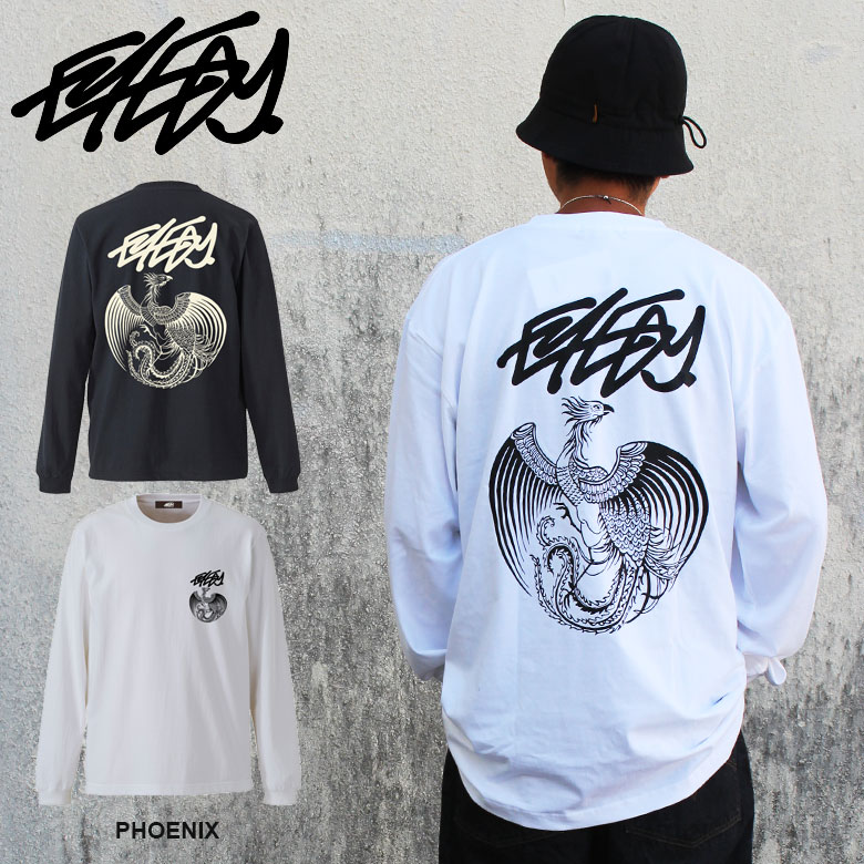 EYEDY アイディー 大きいサイズ メンズ ロングTシャツ PHOENIX ロンT 長袖 M L XL XXL Tシャツ デザイン プリント Tシャツ WHITE BLACK ホワイト ブラック かっこいい おしゃれ 人気 安い ブランド ビッグサイズ ストリート系 アメカジ ユニセックス