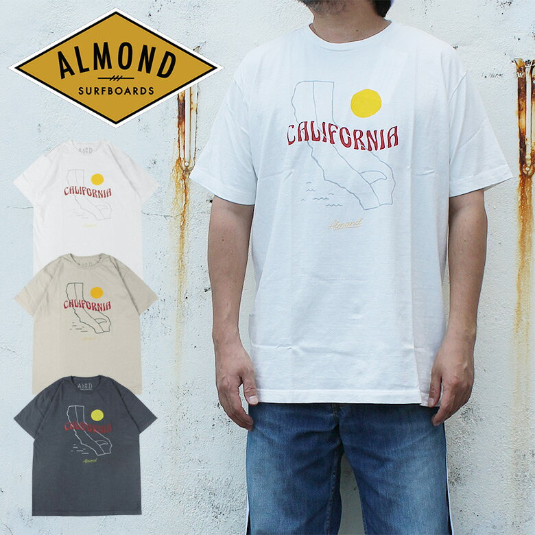 Almond アーモンド Tシャツ CALIFORNIA S/S TEE トップス 半袖 コットン USA イラストプリント メンズ ユニセックス ショートスリーブT 海 サーフ ユニセックス かっこいい おしゃれ 人気 安い ブランド キャンプ カジュアル 夏 フェス アウトドア