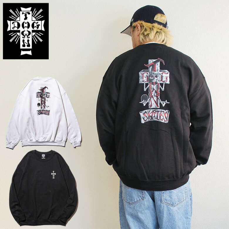 DOGTOWN ドッグタウン STONE FISH CREW SWEAT クルーネック スウェット ホワイト ブラック プリント 大きいサイズ メンズ 長袖 M L XL 大きめ 長袖 8oz 裏起毛 デザイン プリント かっこいい おしゃれ 人気 安い ブランド ビッグサイズ 通勤 通学 秋冬 重ね着 ファッション