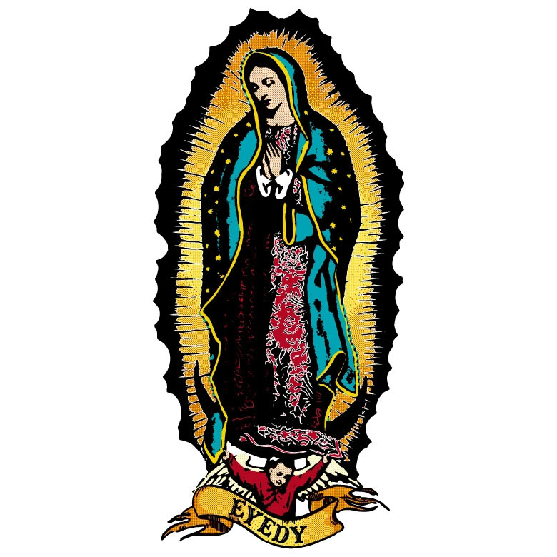 EYEDY アイディー GUADALUPE メキシコ 聖母マリア ショートスリーブTシャツ 大きいサイズ メンズ 半袖 tシャツ ブランド おしゃれ ストリート 綿 コットン スケート XL XXL XXXL 3l ホワイト 白 デザイン プリント かっこいい 人気 安い アメカジ アウトドア