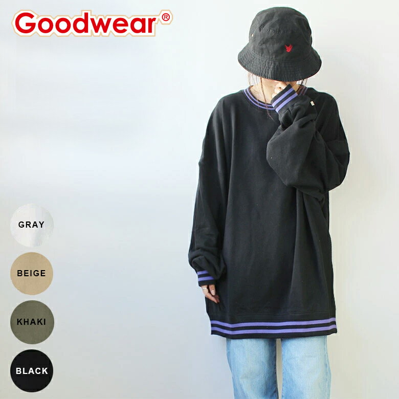 楽天PCH［ストリート系ルード］Good Wear グッドウェア スウェット クルーネック 裏毛 トレーナー Wライン リブ メンズ ブランド プリント 大きいサイズ おしゃれ かっこいい メンズ ストリート 厚手 通勤 通学 リラックス トレンド 流行 人気 通勤 通学 ユニセックス