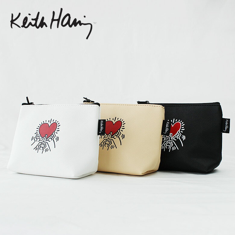 Keith Haring キースヘリング Poach / ハート ポーチ WHITE BEIGE BLACK ポーチ メンズ レディース ギフト プレゼント 軽量 通学 おしゃれ フェス 学生 かわいい 可愛い 黒 ブラック 合皮 便利 個性的 派手 人気 ブランド 女の子 女子 中学生 高校生 大人