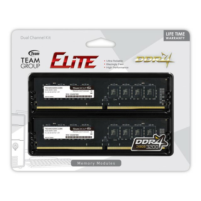 TEAM TED416G3200C22DC01 DDR4-3200 8GB x 2枚組 デスクトップ用メモリ ELITEシリーズ DDR4-3200 ネイティブモデル