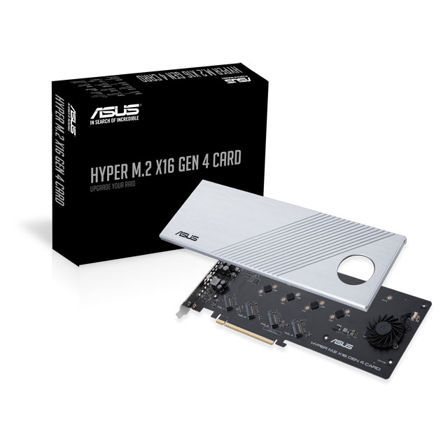 ASUS HYPER M.2 X16 GEN 4 Card 最大4台のPCIE 4.0 M.2ドライブをサポートする拡張カード