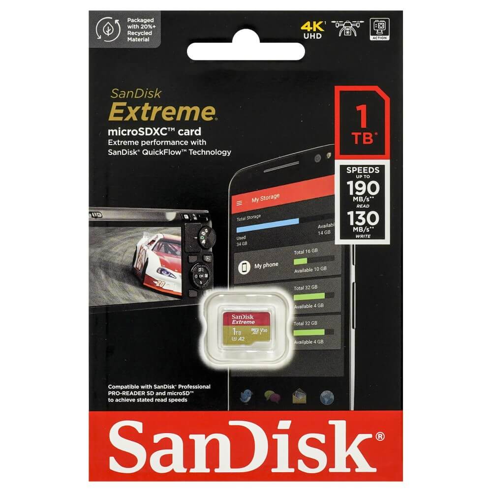 SanDisk SDSQXAV-1T00-GN6MN Extremeシリーズ microSDXC 1TB U3 A2 V30 R=190MB/s W=130MB/s 英語パッケージ