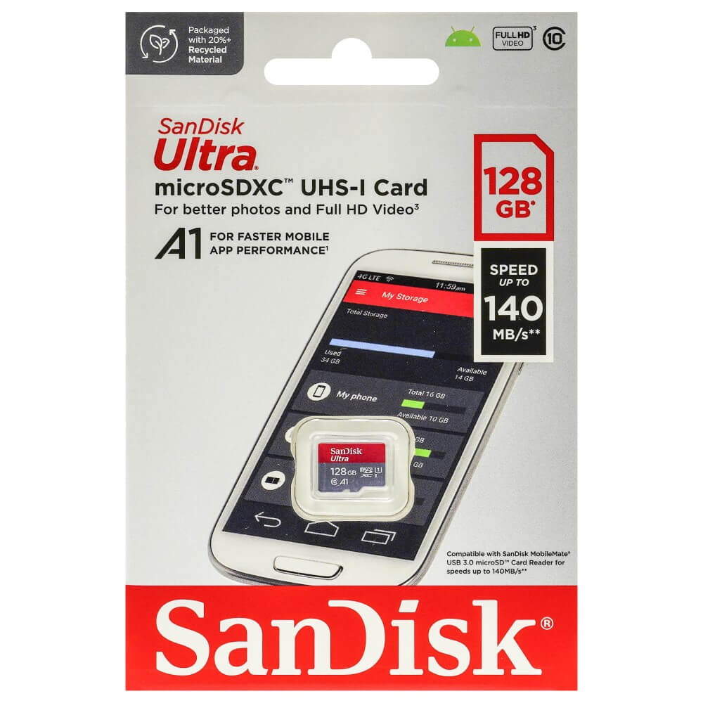 SanDisk SDSQUAB-128G-GN6MN ULTRAシリーズ microSDXC 128GB A1/C10/U1 R=140MB/s 英語パッケージ