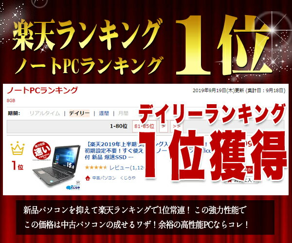 【祝! 楽天年間ランキング入賞!】 強力性能! 初期設定不要！すぐ使える！ ノートパソコン Office付 新品 爆速SSD 480GB 中古 Windows10 8GB 店長おまかせ強力性能ノート 15.6インチ テンキー 中古パソコン 中古ノートパソコン 中古PC