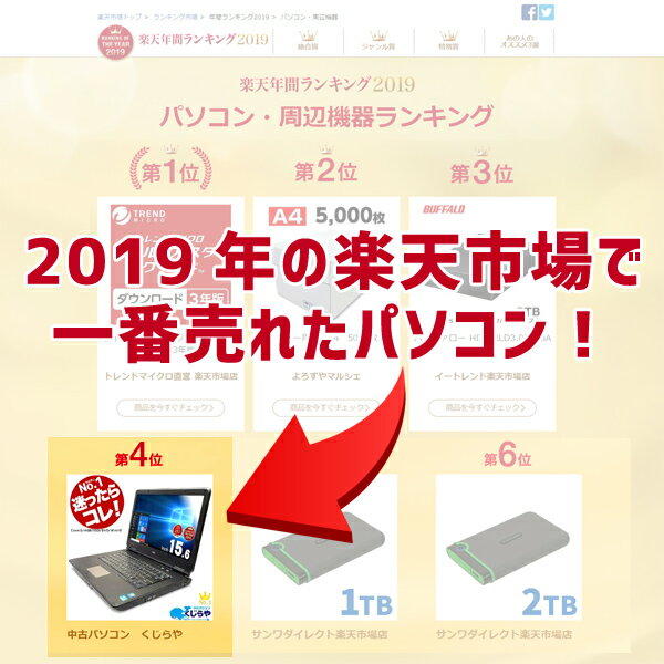 【祝! 楽天年間ランキング2019でパソコン1位!】初期設定不要！すぐ使える！ ノートパソコン Office付き 新品 爆速SSD 中古パソコン Windows10 Corei5 店長おまかせNECノート 4GB 15インチ 中古ノートパソコン リフレッシュPC