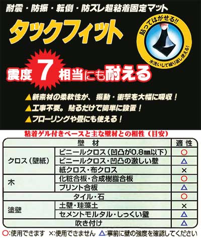 タックフィット100mm角【1枚入】【メール便送料無料】【北川工業TF−100K】（地震対策、耐震マット、家具転倒防止）【smtb-F】