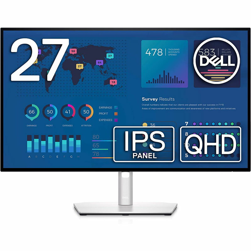 Dell U2722D 27インチ モニター (QHD/IPS非光沢/DP HDMI/縦横回転 高さ調整/Rec.709 100 ) 3ヶ月保証付き 送料無料