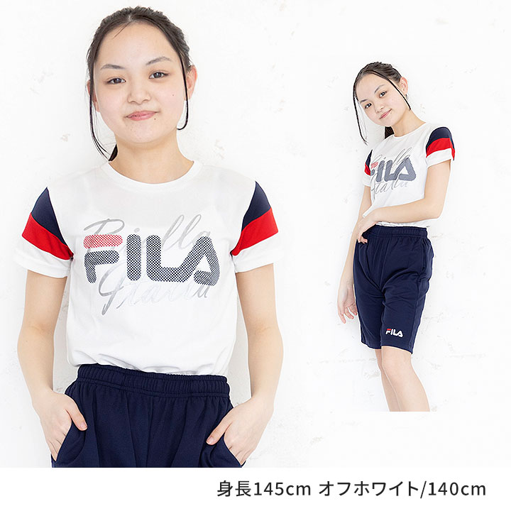 �ե��� t����� Ⱦµ �ϡ��եѥ�� �岼 ���㡼�� ���åȥ��å� ���å� ����˥� ���λ� 130cm 140cm 150cm 160cm FILA �Ҷ��� �ȥåץ� �ܥȥॹ T�����Ľղ� ȾµT����� �ۥ磻�� ��å�