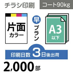 データ印刷 データ出力 ネット印刷 出力 チラシ 刷る プリント 2000枚【チラシ印刷】A3サイズ A3（B4／変形可）コート90kg／3日後出荷／片面フルカラー／オリジナル　データ入稿／オフセット印刷