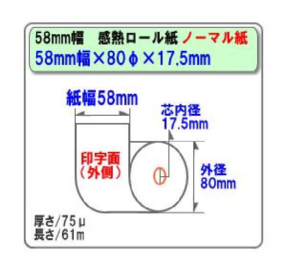 ビジコム 紙幅58mm 外径80mm 内径17.5mm 80巻入/ノーマル保存/【国産】感熱ロール紙 感熱紙 感熱 レジロール レシート サーマルロール紙 用紙/レジスタ レシートプリンタ 用/ST588017-80K 2